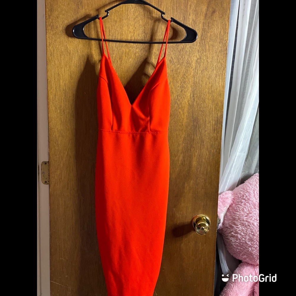 Red back out dress